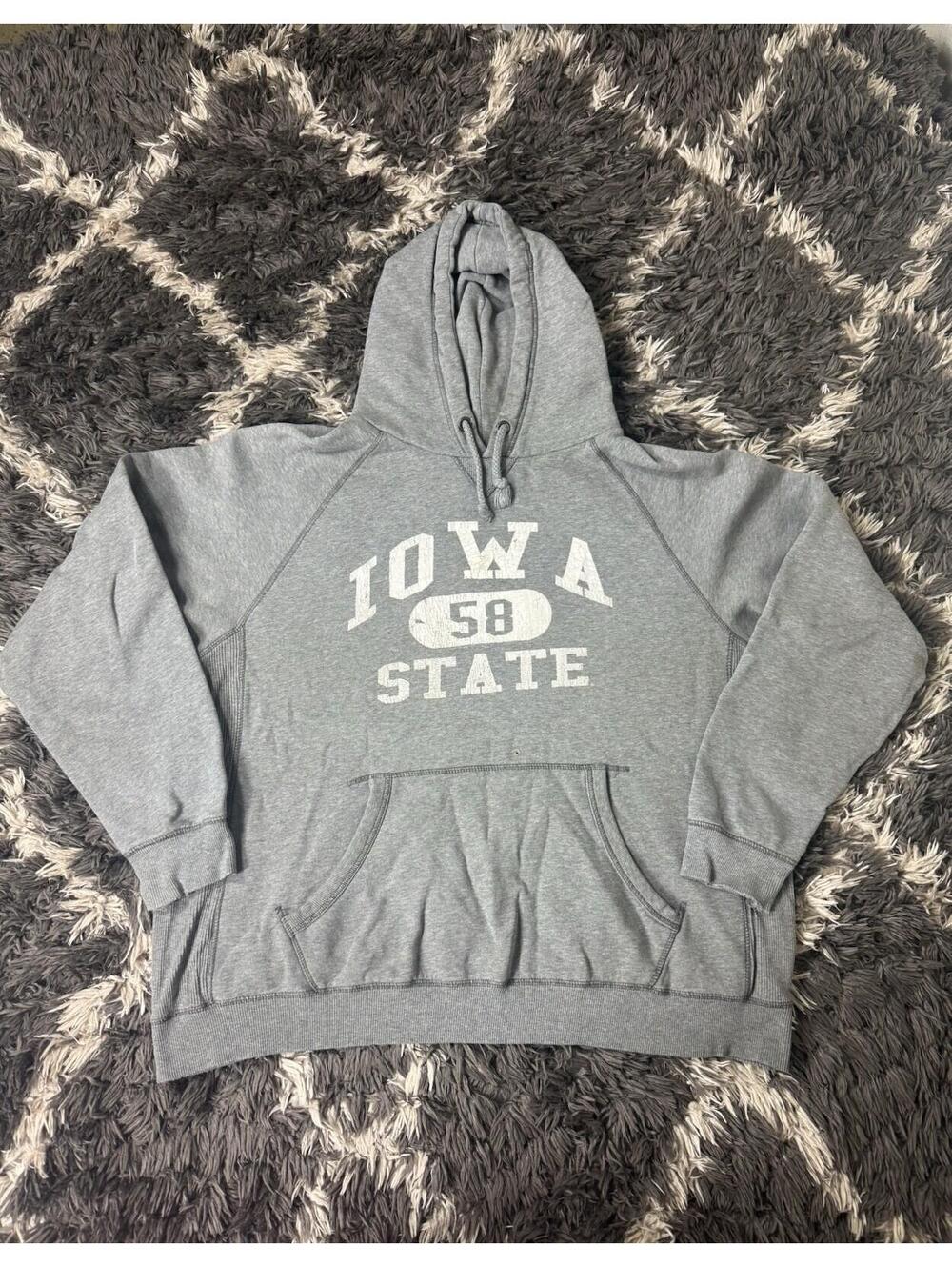 Iowa State Cyclones #58 Hoodie Blue 84 Gray Raglan Pullover Men's XL